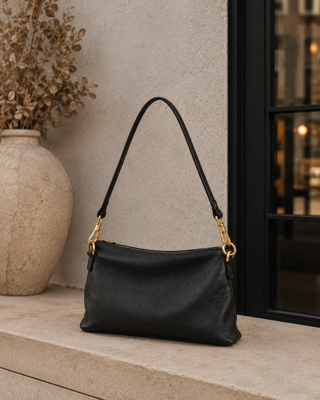 Bolso de hombro de piel negro