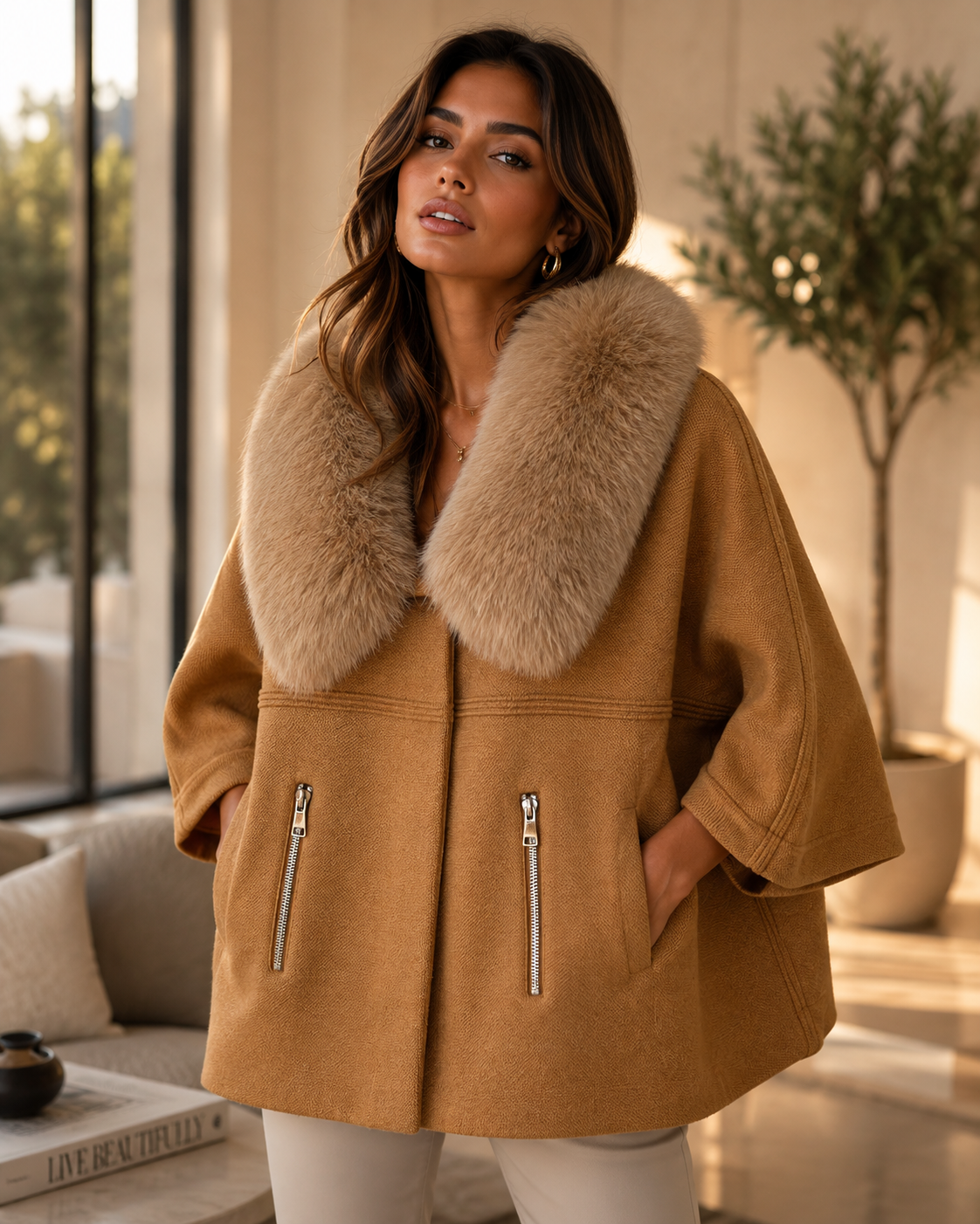 Cardigan de Lujo con Cuello de Pelo