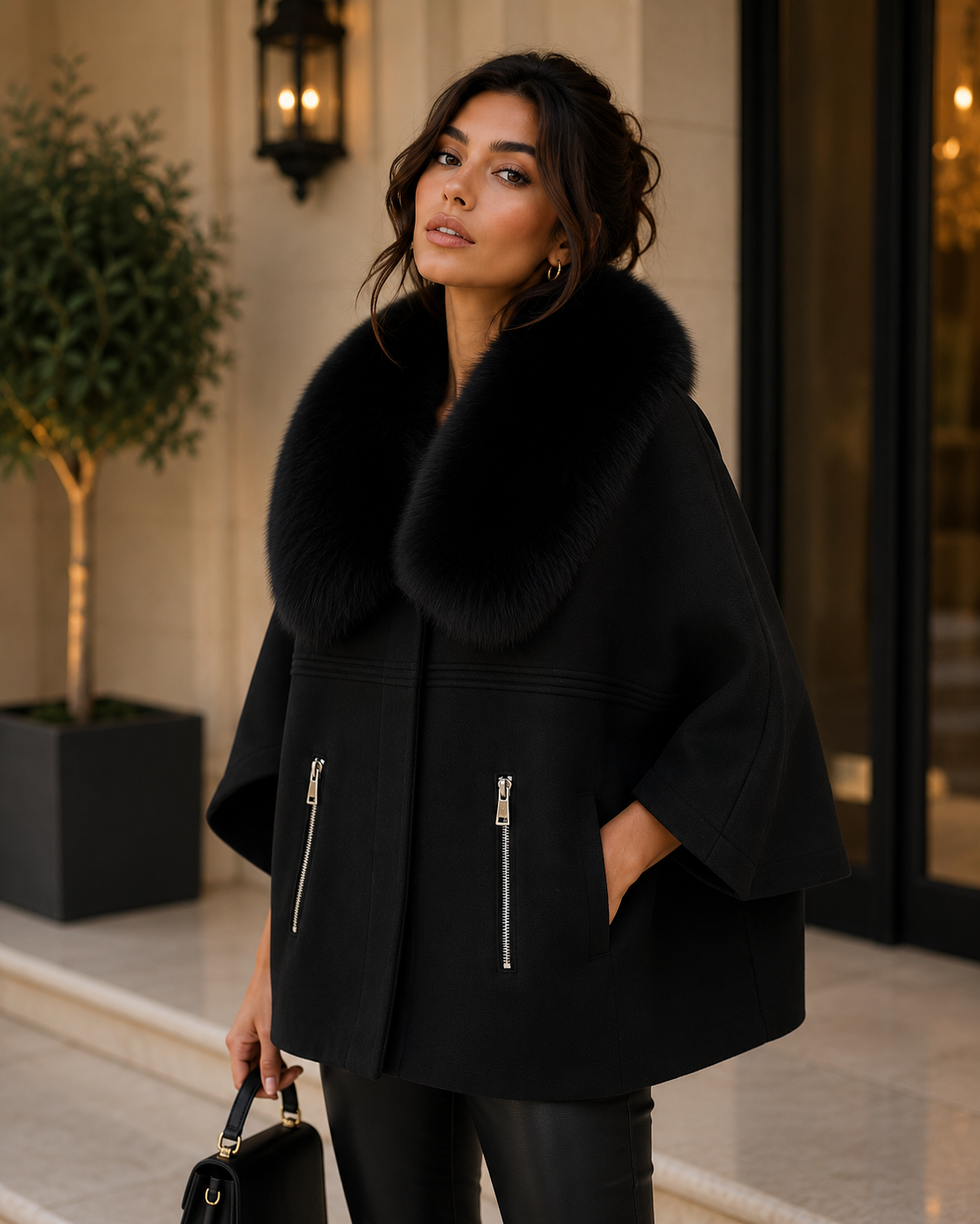 Cardigan de Lujo con Cuello de Pelo